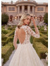 Beaded Ivory Lace Tulle Keyhole Back Floral Wedding Dress